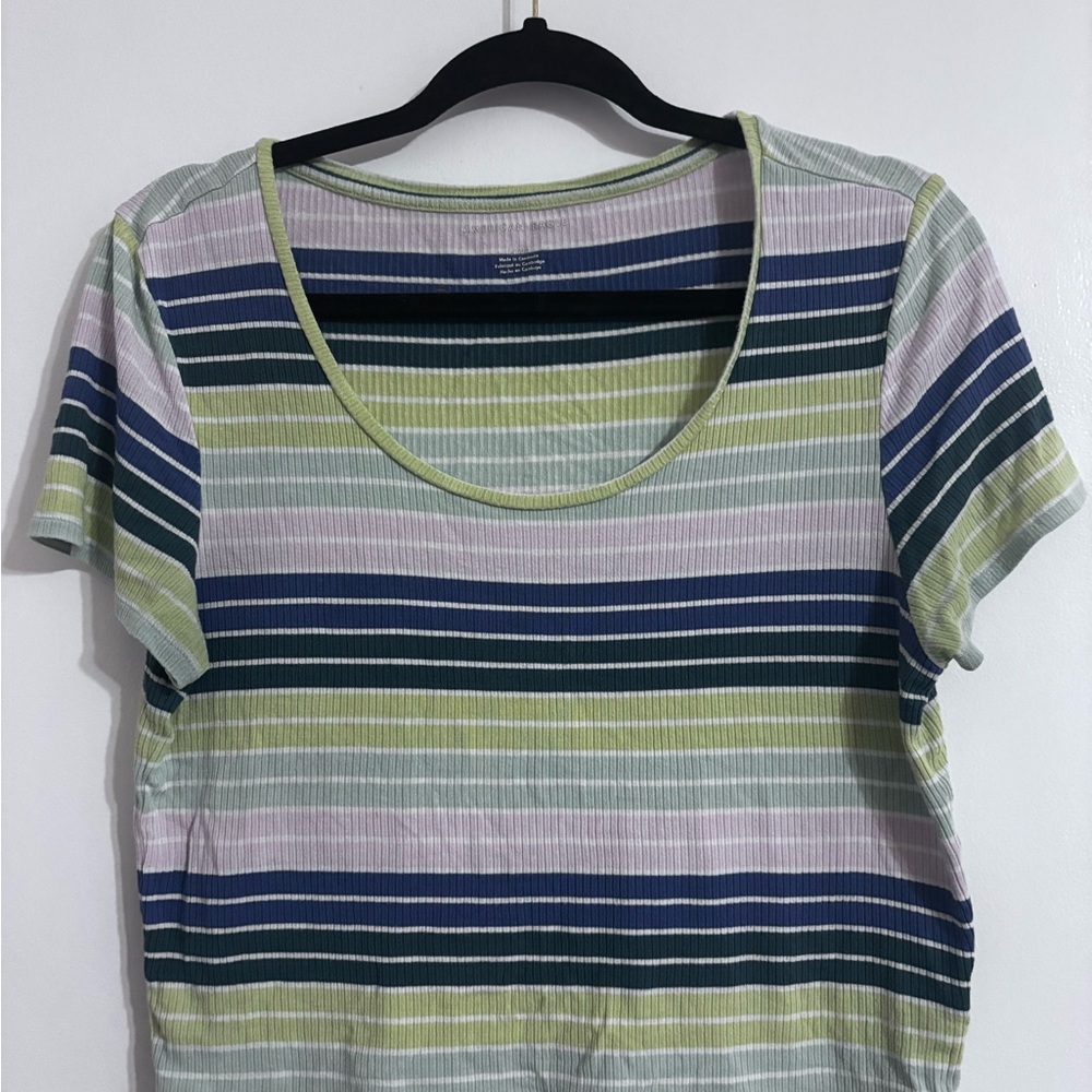 Striped Green, Pink and Blue Women's Top